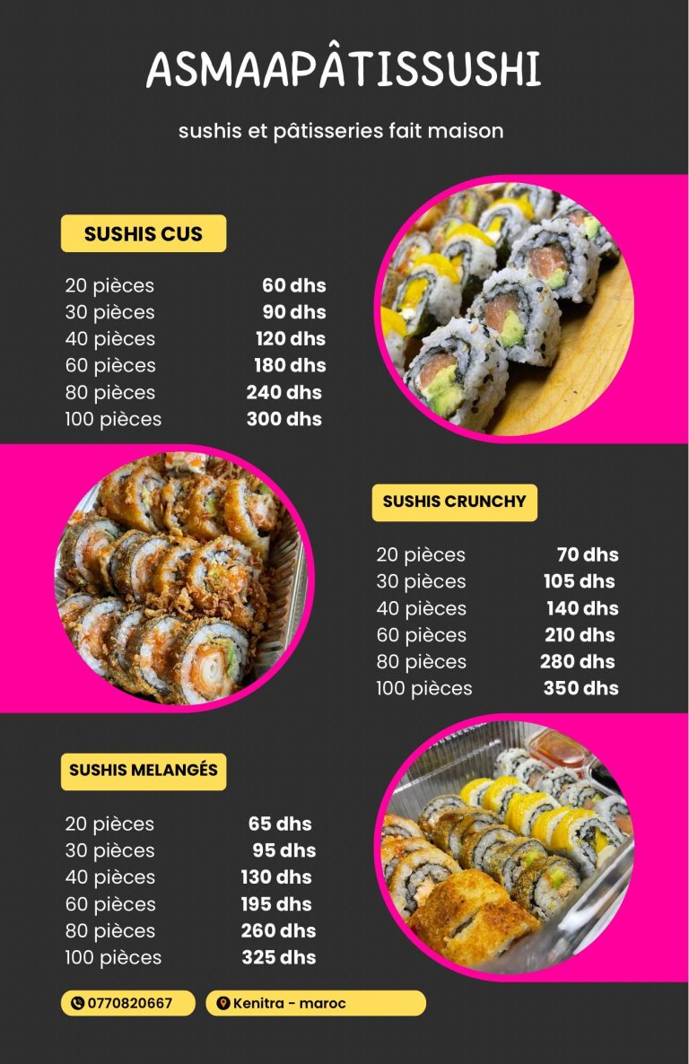 Asmaa pâtissushi menu